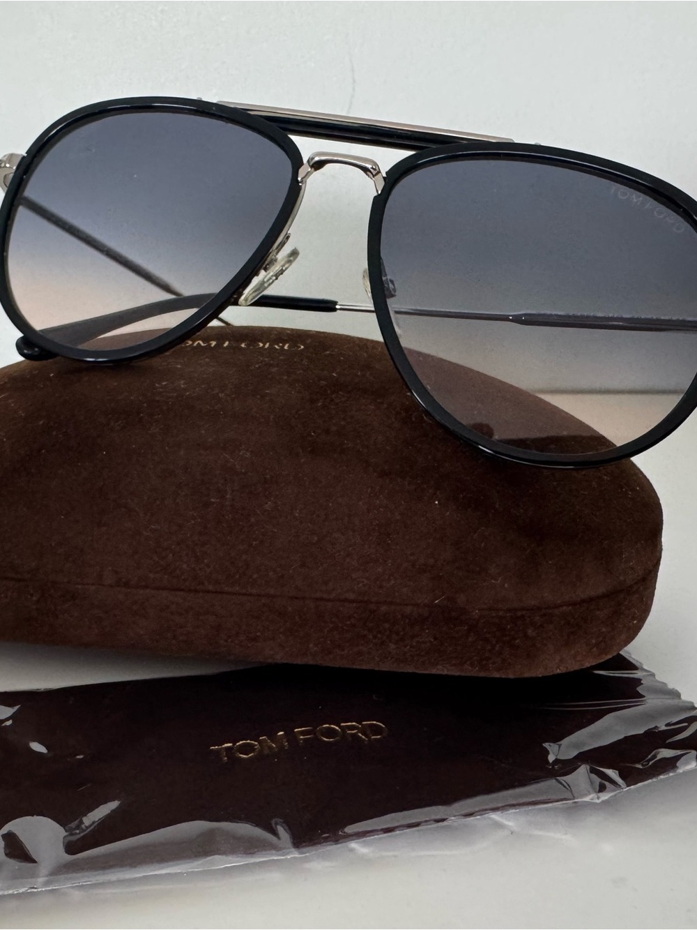 Tom Ford Black Frame Gradient Lens Aviator Sunglasses